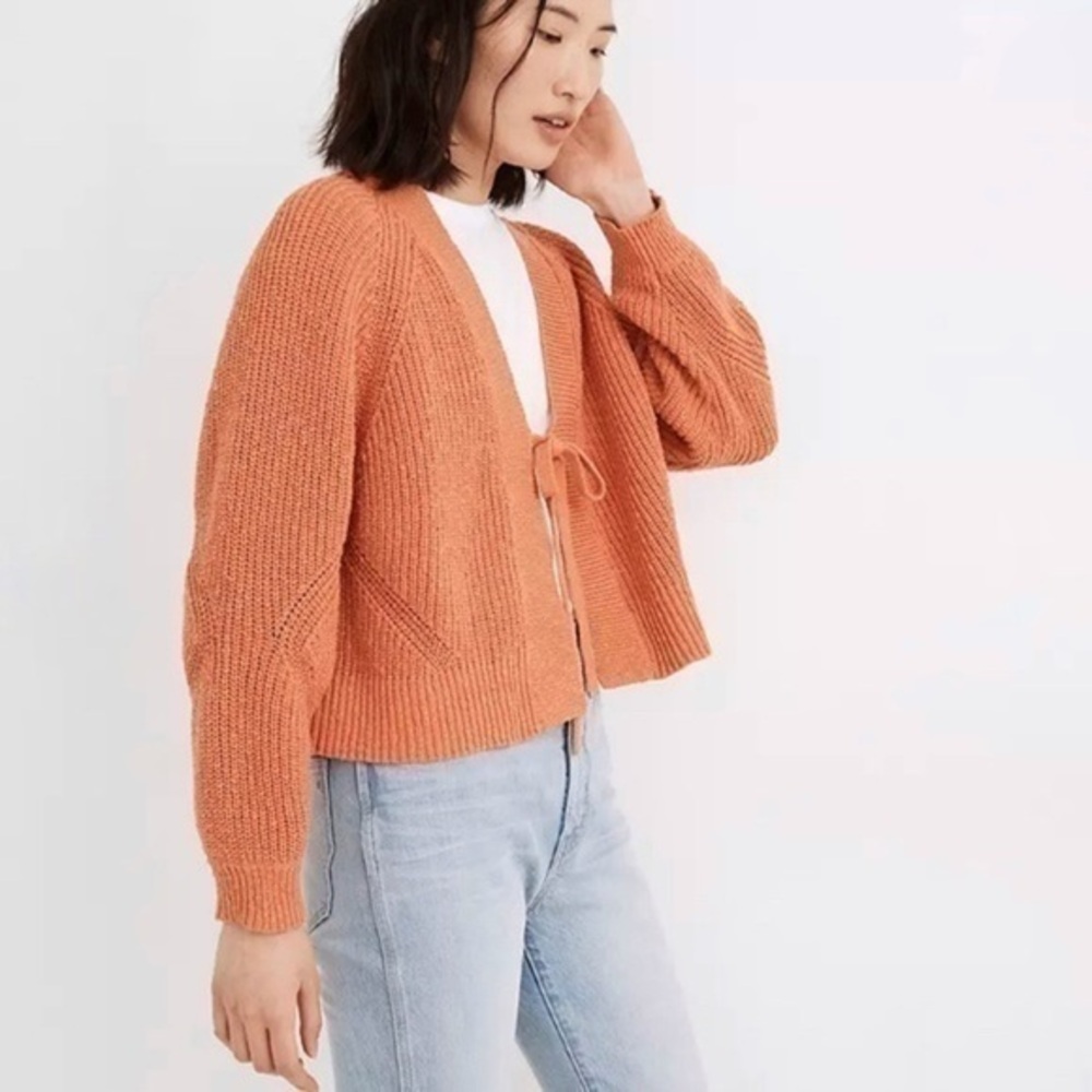 Madewell Rust Orange Knit Tie-Front Cardigan